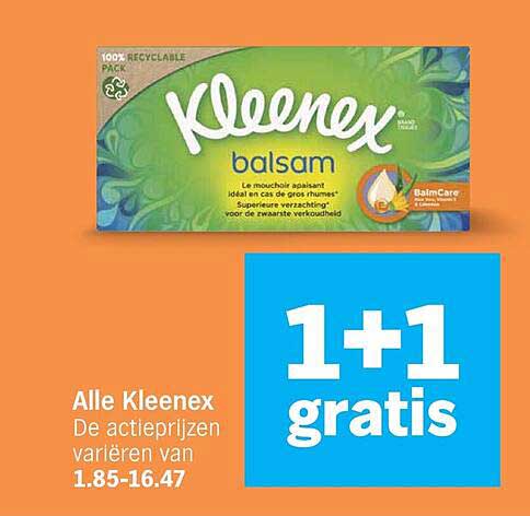Alle Kleenex 1+1 gratis
