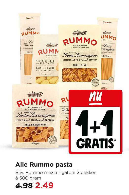 Alle Rummo pasta 1+1 gratis