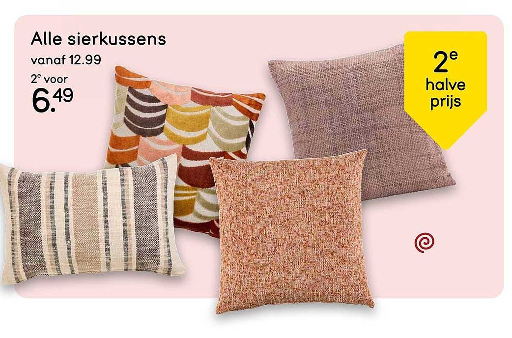 Alle sierkussens 2e halve prijs