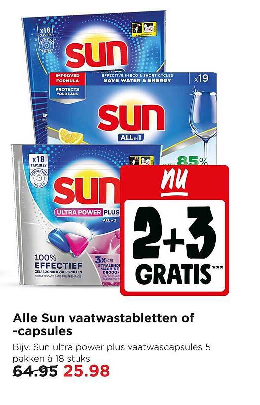 Alle Sun vaatwastabletten of -capsules 2+3 gratis