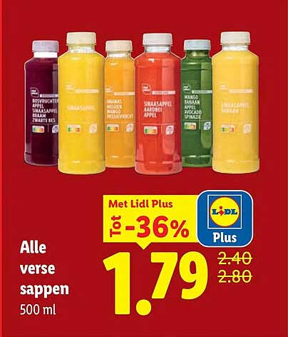 Alle verse sappen 500 ml Met Lidl Plus -36%