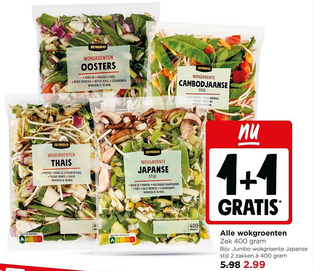 Alle wokgroenten 1+1 gratis