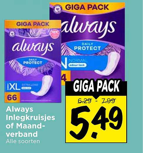 Always Inlegkruisjes of Maandverband Alle soorten GIGA PACK