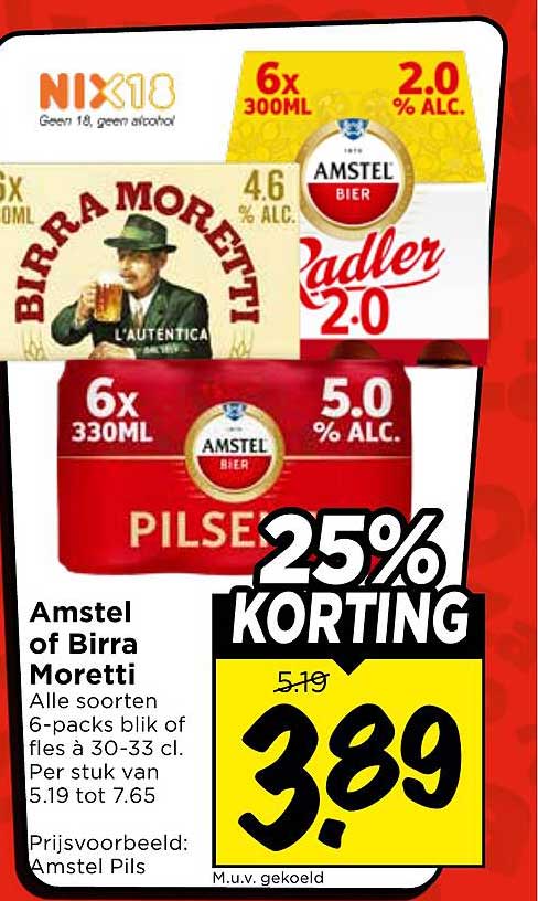 Amstel of Birra Moretti 25% KORTING