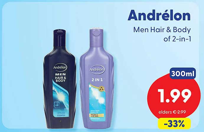 Andrélon Men Hair & Body of 2-in-1 300ml -33%