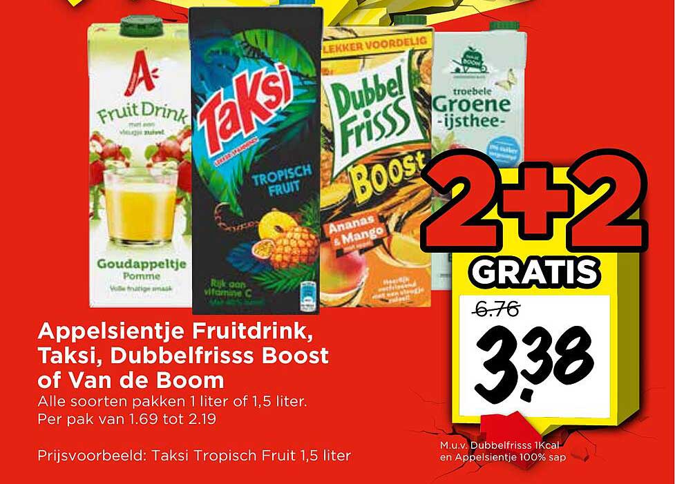 Appelsientje Fruitdrink, Taksi, Dubbelfrisss Boost of Van de Boom 2+2 GRATIS