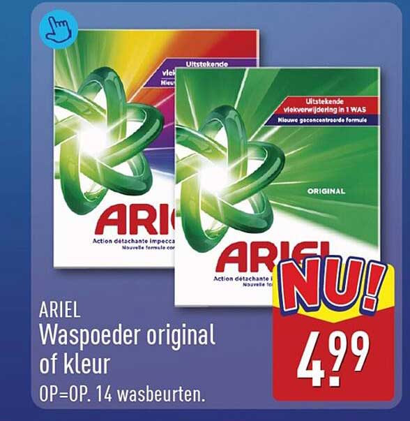 ARIEL Waspoeder original of kleur OP=OP. 14 wasbeurten.