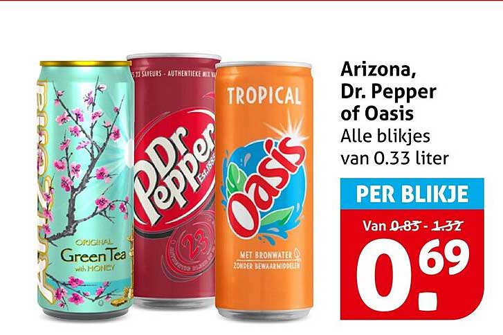 Arizona, Dr. Pepper of Oasis Alle blikjes van 0.33 liter PER BLIKJE