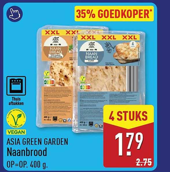 ASIA GREEN GARDEN Naanbrood OP=OP. 400 g. 4 STUKS