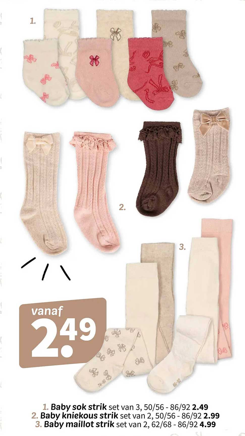 Baby sok strik set van 3, 50/56 - 86/92