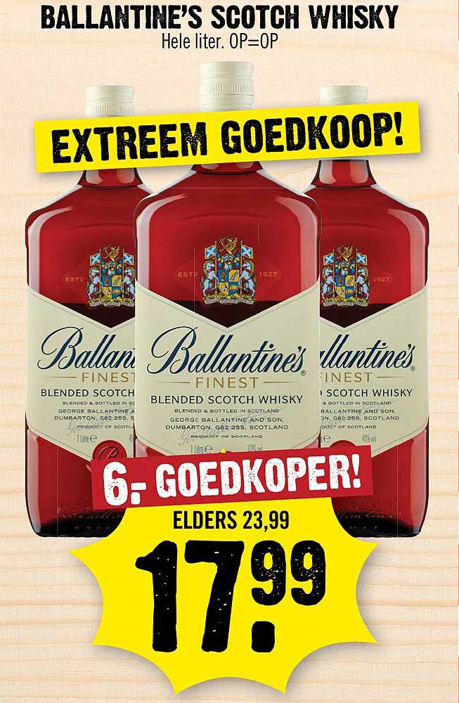 BALLANTINE'S SCOTCH WHISKY Hele liter. OP=OP EXTREEM GOEDKOOP! 6,- GOEDKOPER!