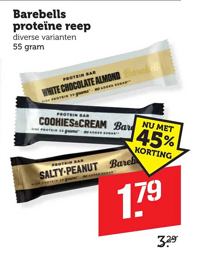 Barebells proteïne reep diverse varianten 55 gram NU MET 45% KORTING