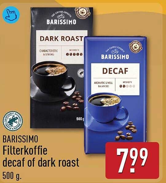 BARISSIMO Filterkoffie decaf of dark roast 500 g.