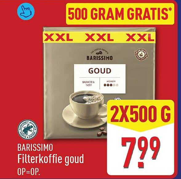 BARISSIMO Filterkoffie goud 2x500 g 500 gram gratis