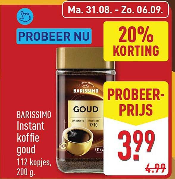 BARISSIMO Instant koffie goud 112 kopjes, 200 g. PROBEER NU 20% KORTING PROBEER-PRIJS