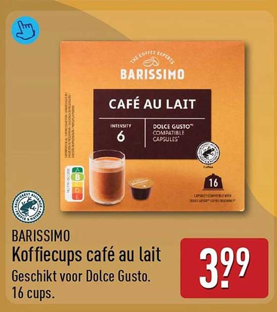 BARISSIMO Koffiecups café au lait Geschikt voor Dolce Gusto. 16 cups.