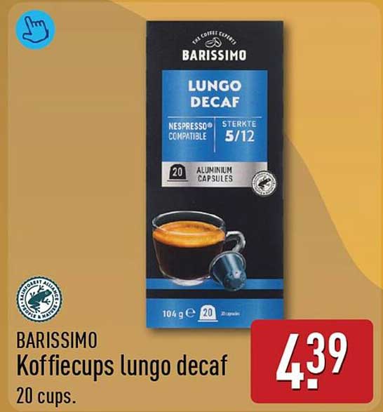 BARISSIMO Koffiecups lungo decaf 20 cups.