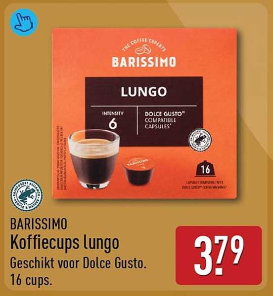 BARISSIMO Koffiecups lungo Geschikt voor Dolce Gusto. 16 cups.