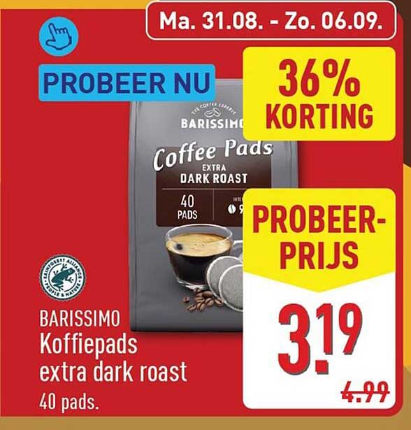 BARISSIMO Koffiepads extra dark roast 40 pads. PROBEER-PRIJS