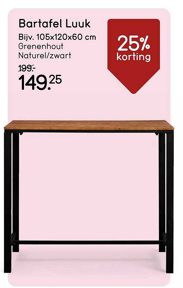 Bartafel Luuk Bijv. 105x120x60 cm Grenenhout Naturel/zwart 25% korting