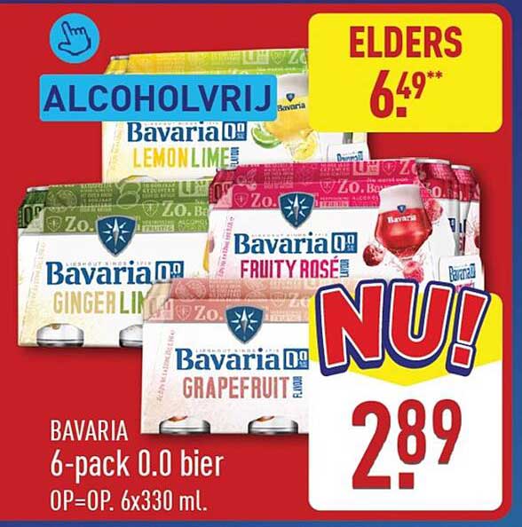BAVARIA 6-pack 0.0 bier OP=OP. 6x330 ml. ALCOHOLVRIJ