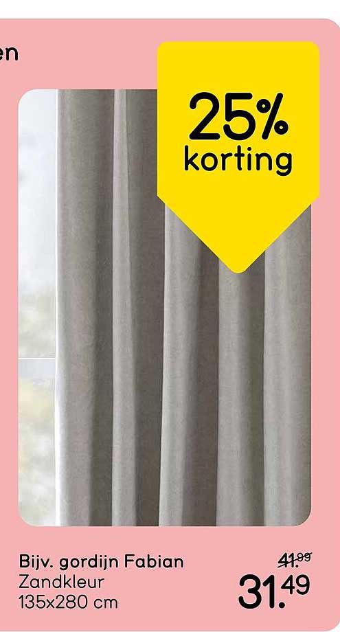 Bijv. gordijn Fabian Zandkleur 135x280 cm 25% korting