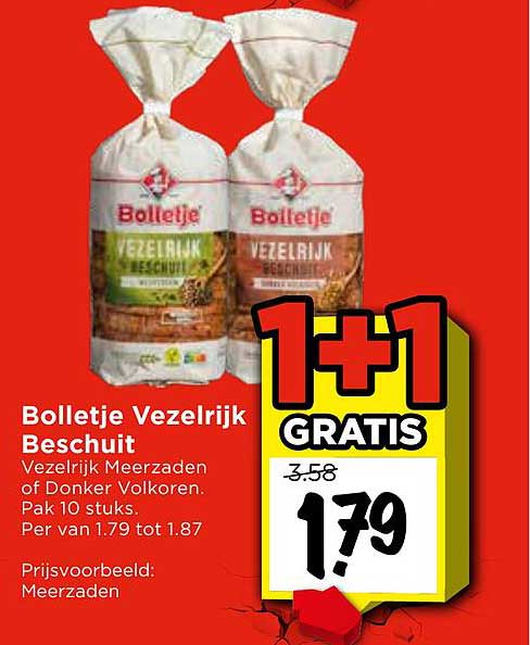 Bolletje Vezelrijk Beschuit 1+1 GRATIS