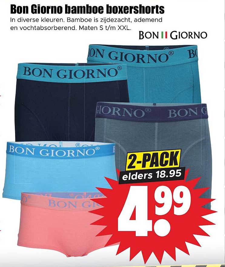 Bon Giorno bamboo boxershorts 2-PACK elders 18.95