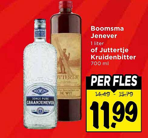 Boomsma Jenever 1 liter of Juttertje Kruidencbitter 700 ml PER FLES