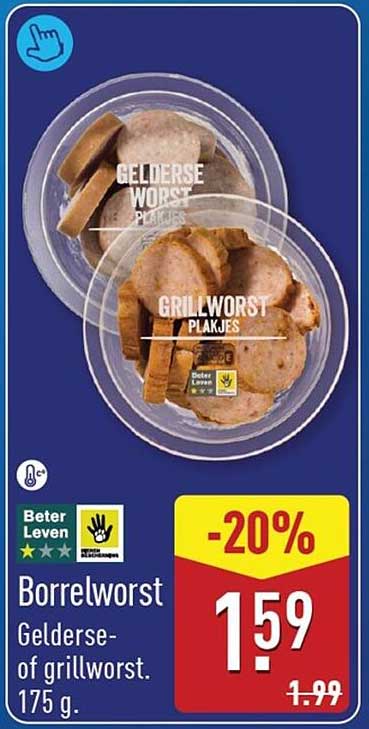 Borrelworst Gelderse- of grillworst. 175 g. -20%