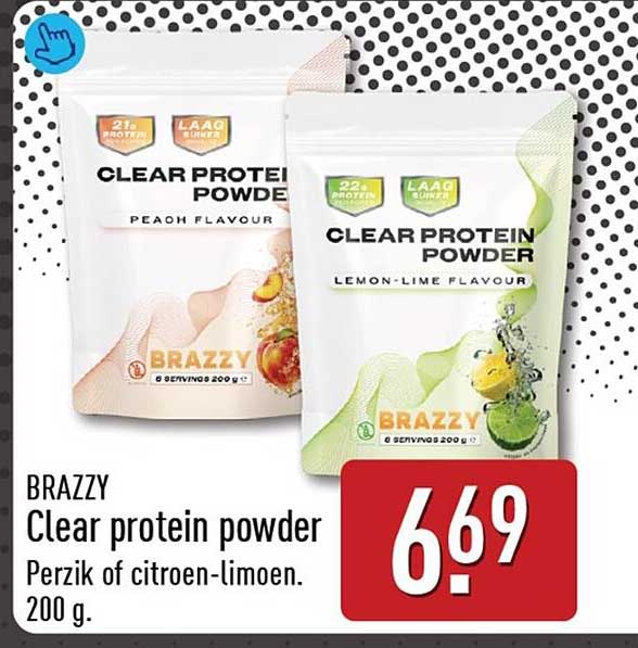 BRAZZY Clear protein powder Perzik of citroen-limoen. 200 g.