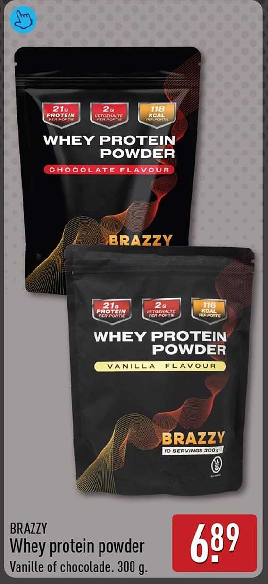 BRAZZY Whey protein powder Vanille of chocolade. 300 g.