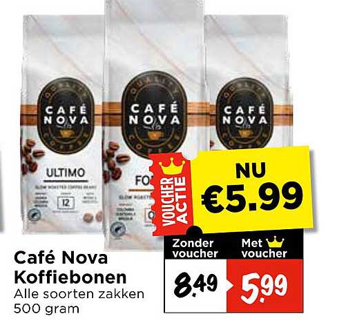 Café Nova Koffiebonen Alle soorten zakken 500 gram