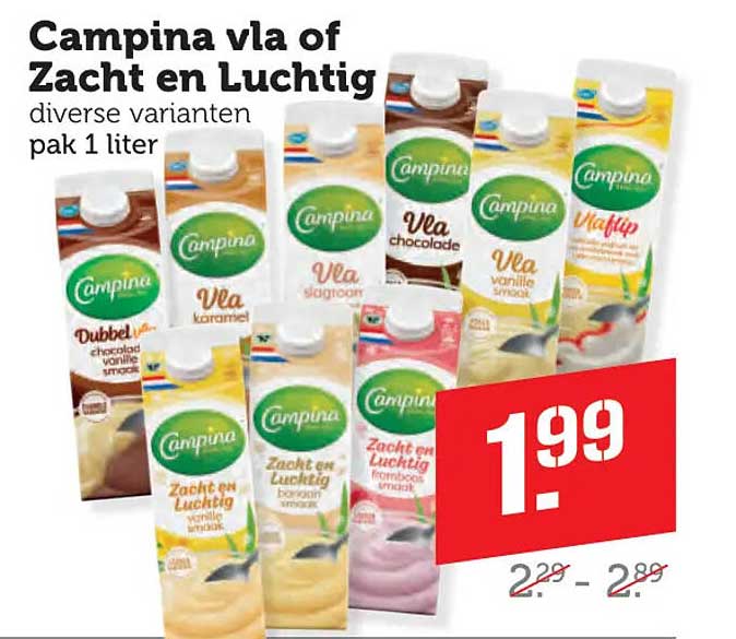 Campina vla of Zacht en Luchtig diverse varianten pak 1 liter