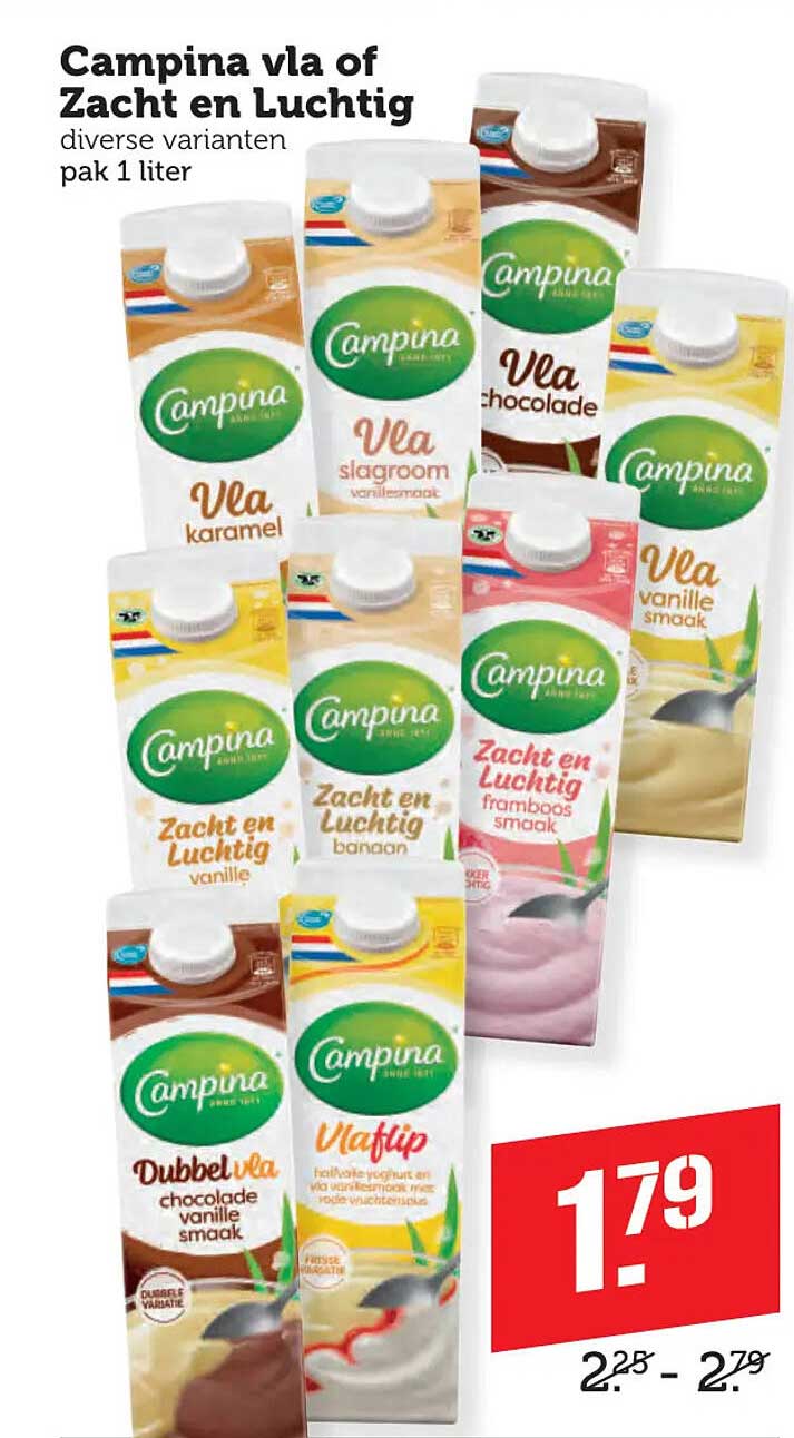 Campina vla of Zacht en Luchtig diverse varianten pak 1 liter