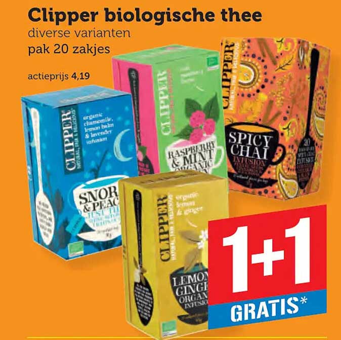 Clipper biologische thee diverse varianten pak 20 zakjes 1+1 gratis