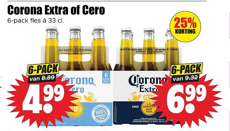 Corona Extra of Cero 6-pack fles à 33 cl. 25% KORTING