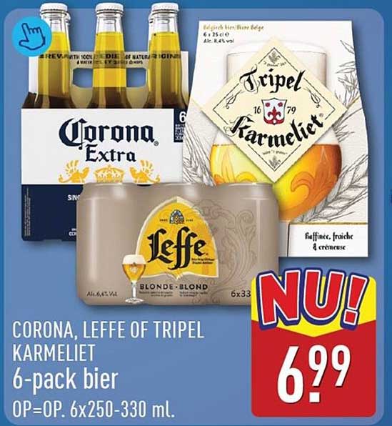 CORONA, LEFFE OF TRIPEL KARMELIET 6-pack bier 0P=0P. 6x250-330 ml.
