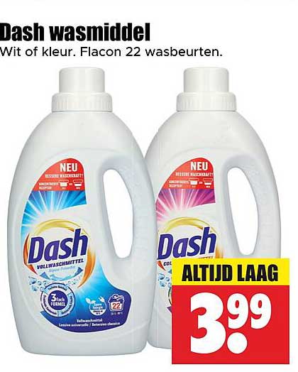 Dash wasmiddel Wit of kleur. Flacon 22 wasbeurten.