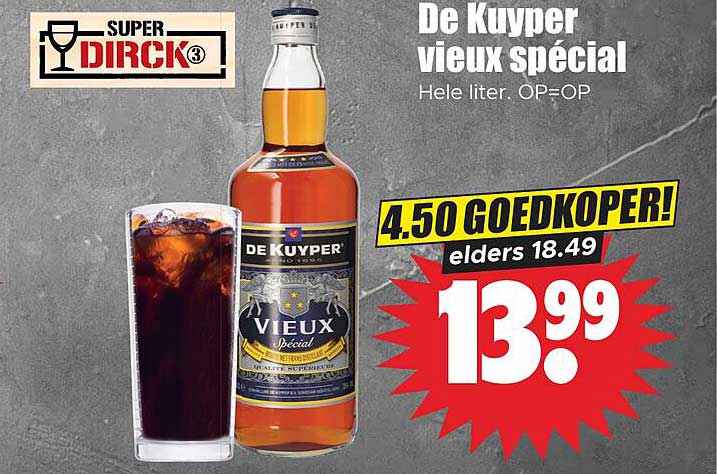 De Kuyper vieux special Hele liter. OP=OP 4.50 GOEDKOPER! elders 18.49