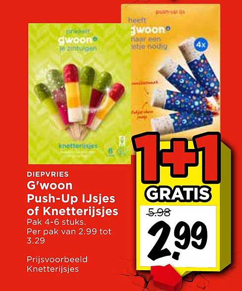 DIEPVRIES G'woon Push-Up IJsjes of Knetterijsjes 1+1 GRATIS