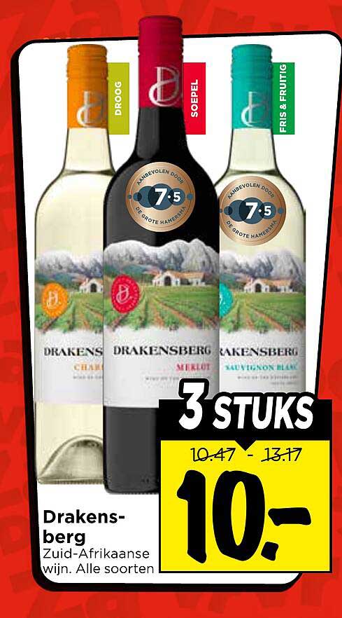 Drakensberg Zuid-Afrikaanse wijn. Alle soorten 3 stuks