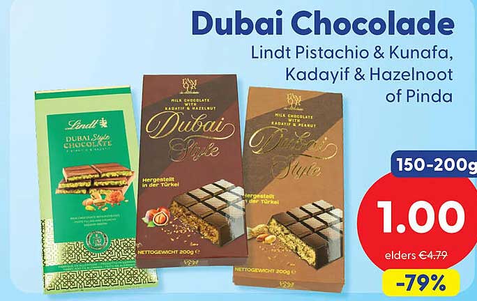 Dubai Chocolade Lindt Pistachio & Kunafa, Kadayif & Hazelnoot of Pinda