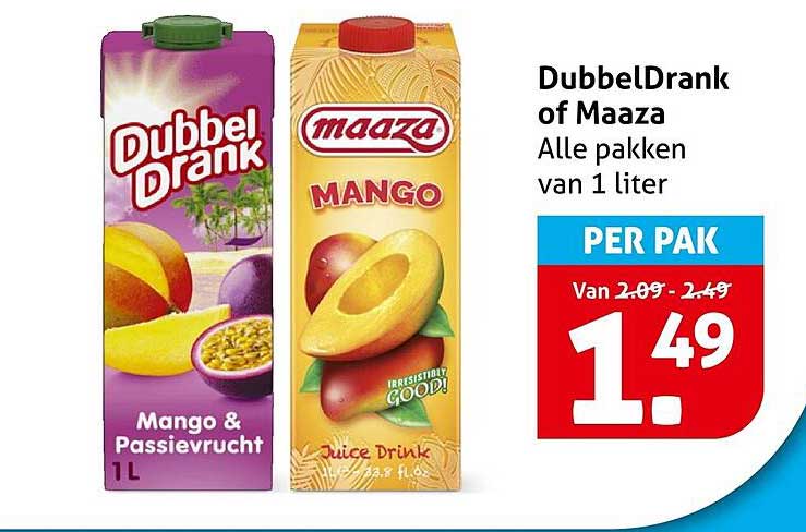 DubbelDrank of Maaza Alle pakken van 1 liter PER PAK