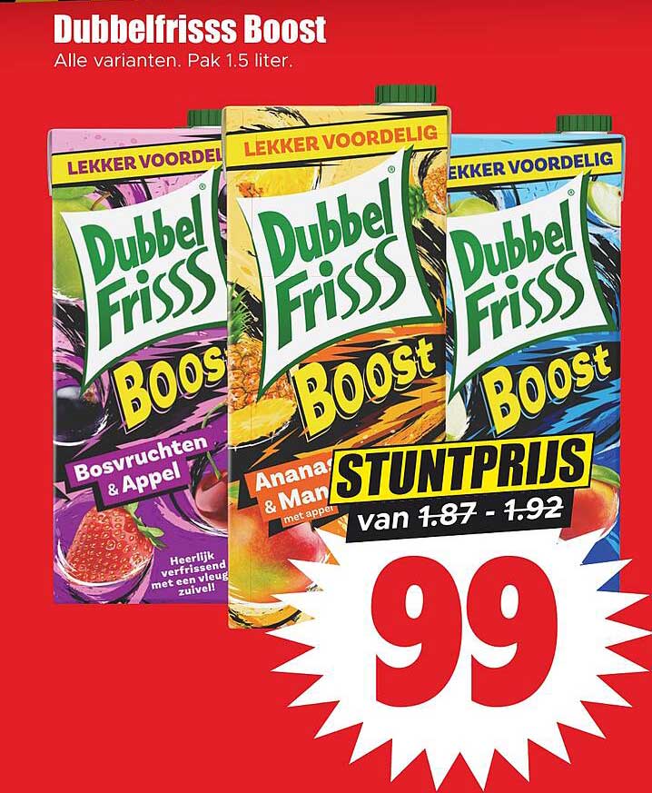 Dubbelfrisss Boost Alle varianten. Pak 1.5 liter. STUNTPRIJS