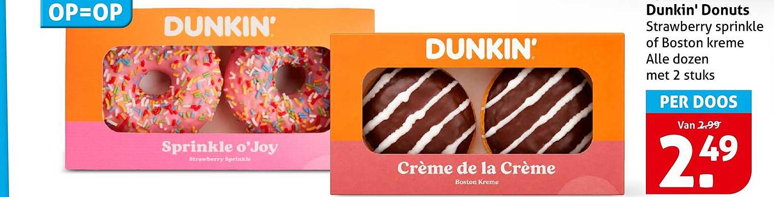 Dunkin' Donuts Strawberry sprinkle of Boston kreme Alle dozen met 2 stuks PER DOOS