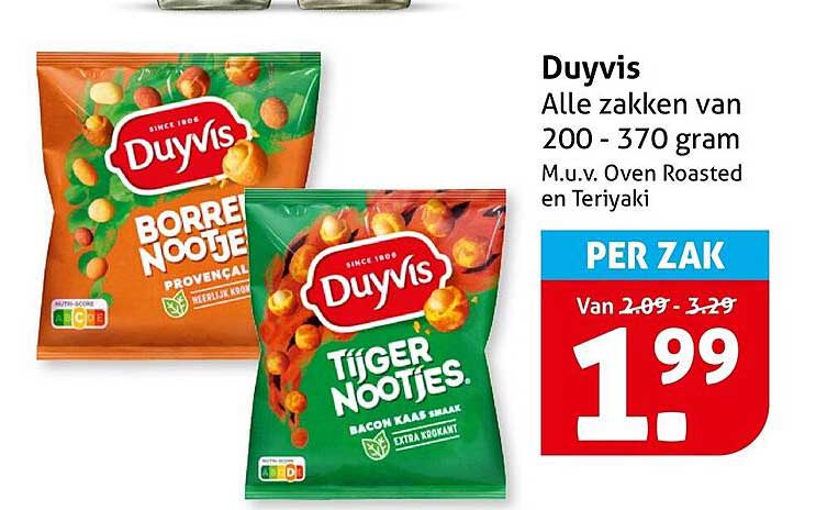 Duyvis Alle zakken van 200 - 370 gram M.u.v. Oven Roasted en Teriyaki PER ZAK