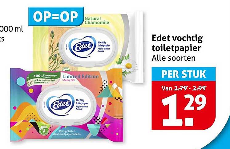 Edet vochtig toiletpapier Alle soorten PER STUK