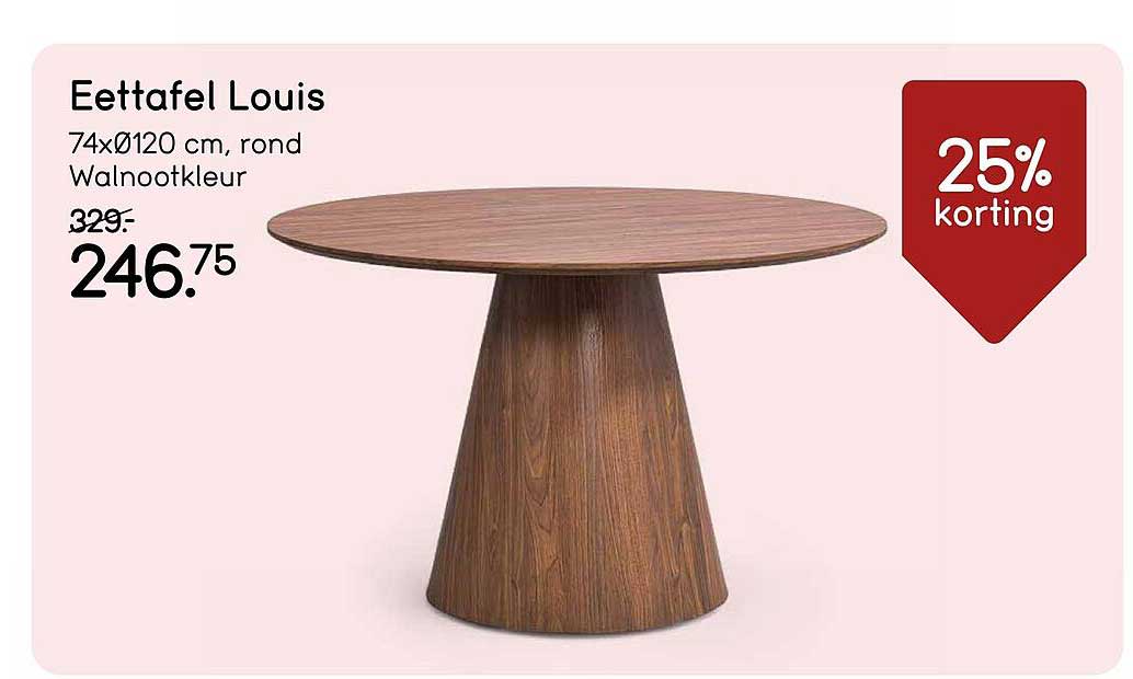 Eettafel Louis 74xØ120 cm, rond Walnootkleur 25% korting