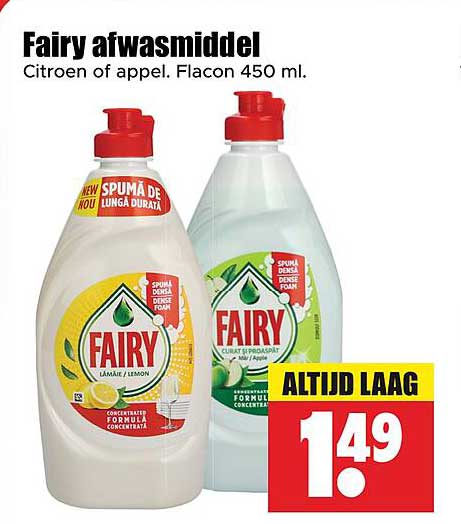 Fairy afwasmiddel Citroen of appel. Flacon 450 ml.
